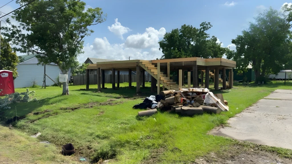 Elevated Deck View Framing Stairs Debris Pile