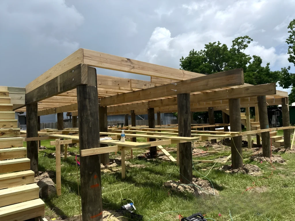 Elevated Structure Timber Beams Bolted Pilings