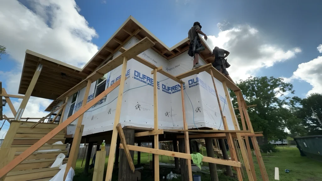 Exterior Construction House Wrap Roofline Work Scaffolding