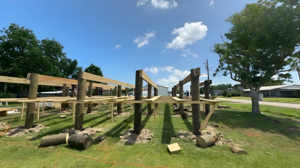 Exterior Foundation Pilings Beam Structure Wide View