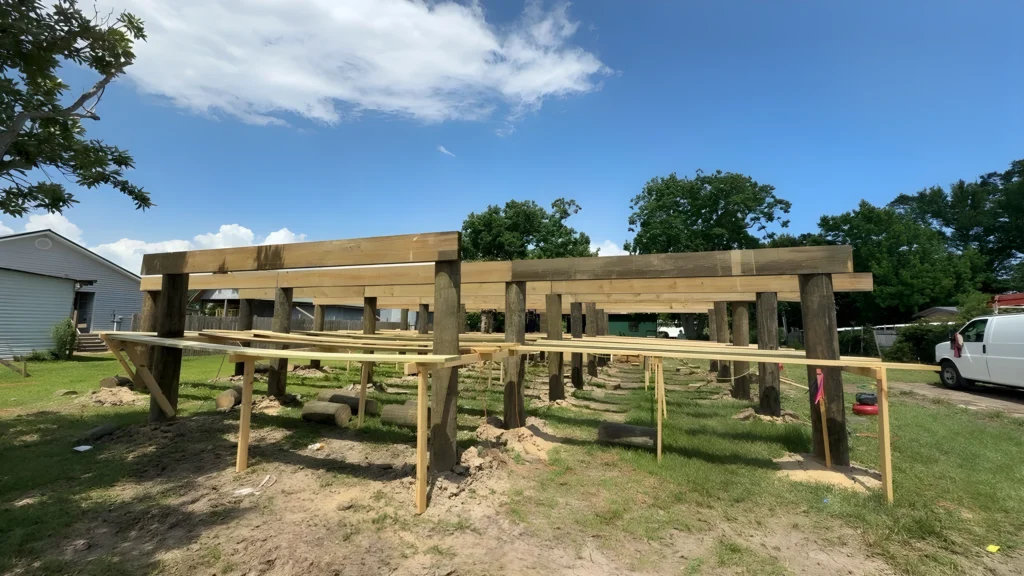 Exterior Framing Foundation Beams Work Van View
