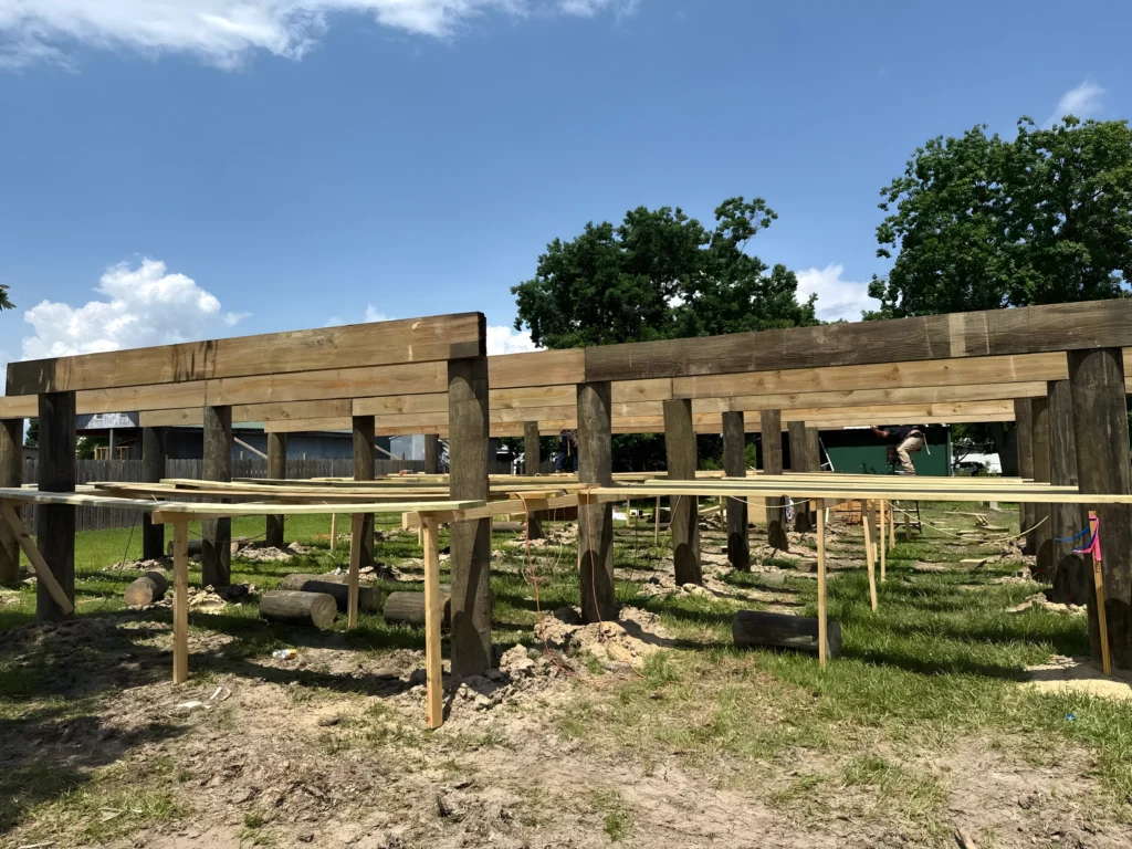 Exterior Framing Foundation Timber Grid On Pilings